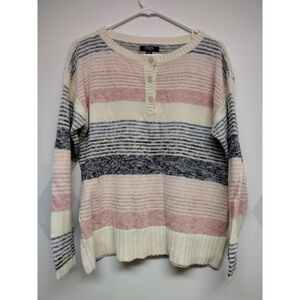 Chaps linen blend striped marled sweater NWT